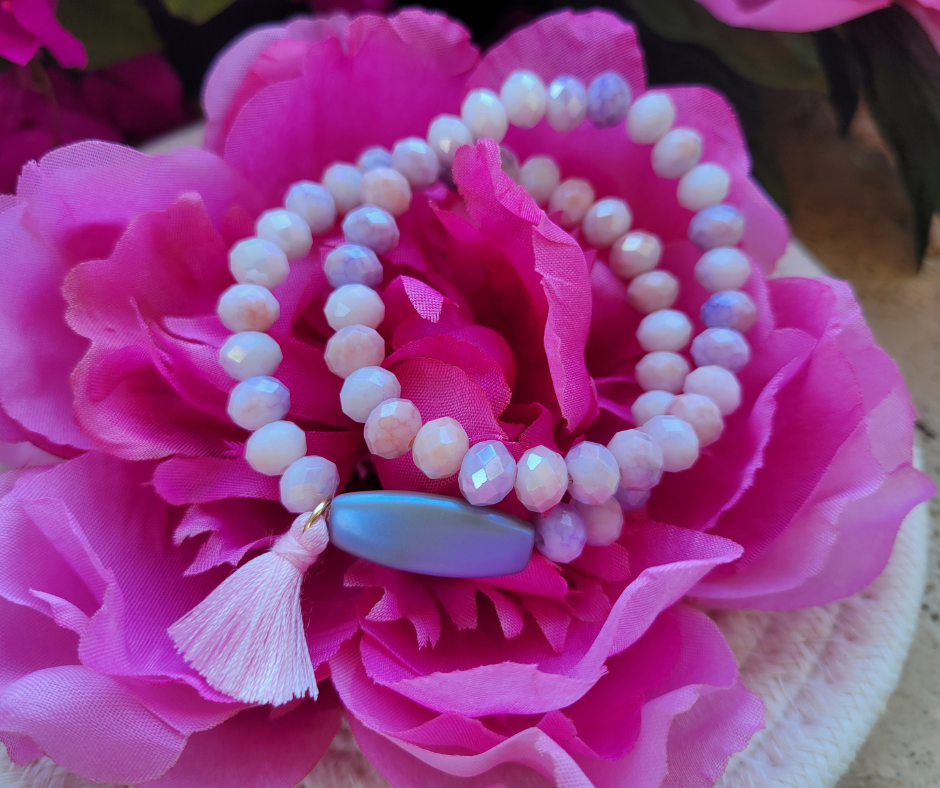 Set de dos pulseras de cuentas facetas con una borla